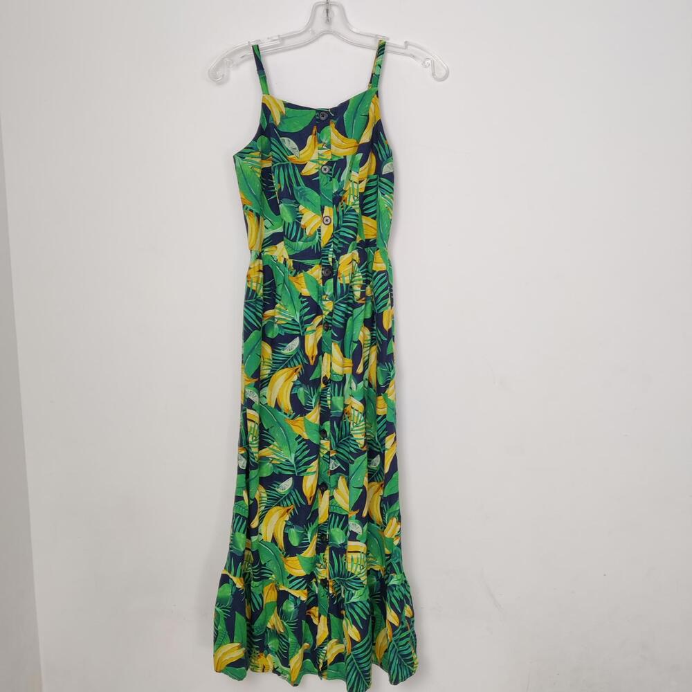 Old Navy Tall Small Banana Leaf Print Button Front Cami Midi Maxi Dress